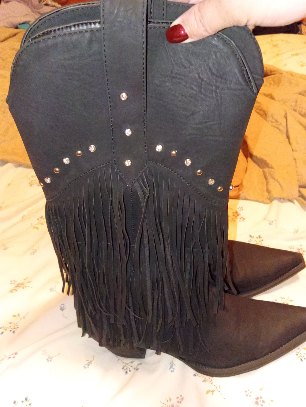 Roper Black Fringe Studded Western Heeled Boots Size 9